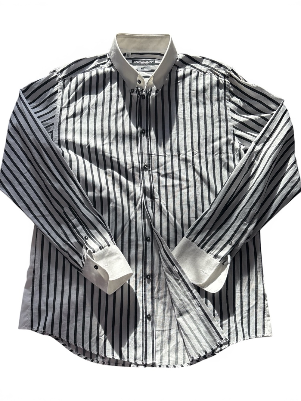 Authentic Dolce & Gabbana 100% Linen Black and White Vertical Stripe Dress Shirt